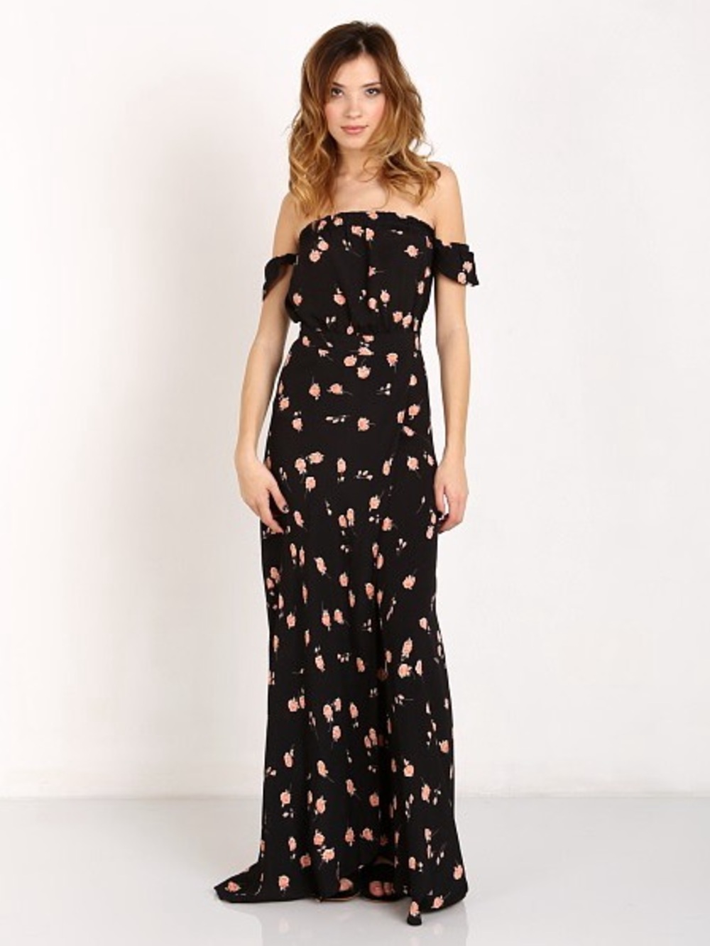 Flynn Skye Bella Off-Shoulder Black Floral Maxi Dress